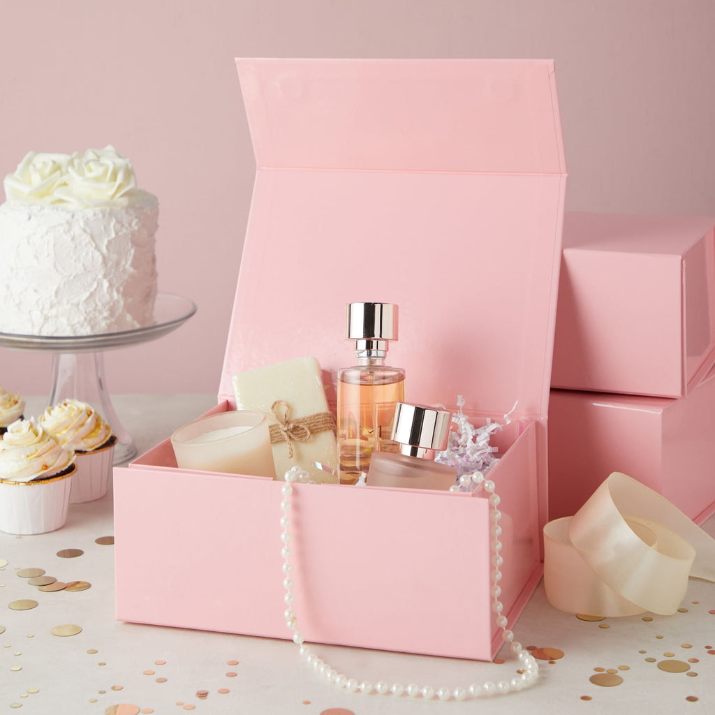 6 Pack Magnetic Gift Boxes with Lids, 9.5 x 7 x 4 Inches for Birthday, Wedding, Groomsman and Bridesmaid Proposal Box (Pink)