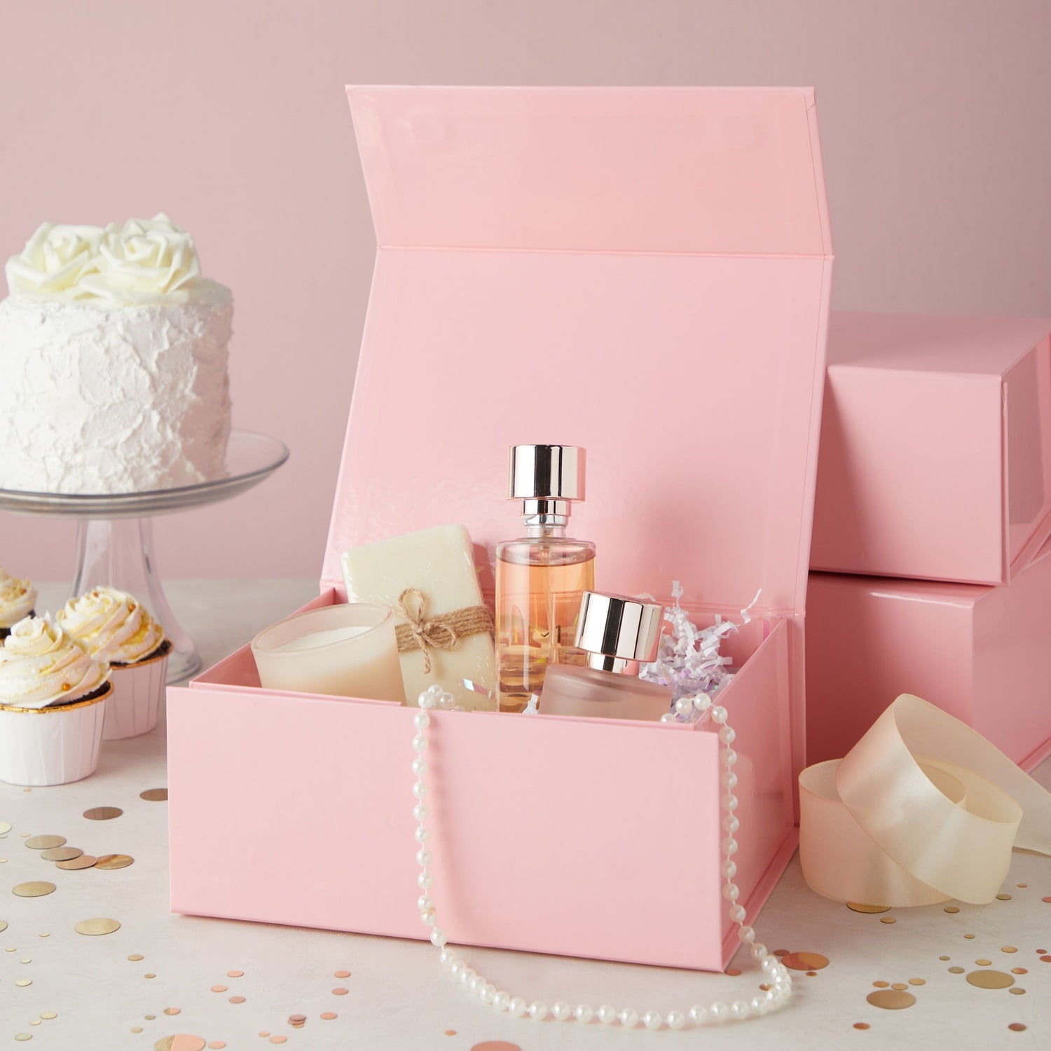 6 Pack Magnetic Gift Boxes with Lids, 9.5 x 7 x 4 Inches for Birthday, Wedding, Groomsman and Bridesmaid Proposal Box (Pink)