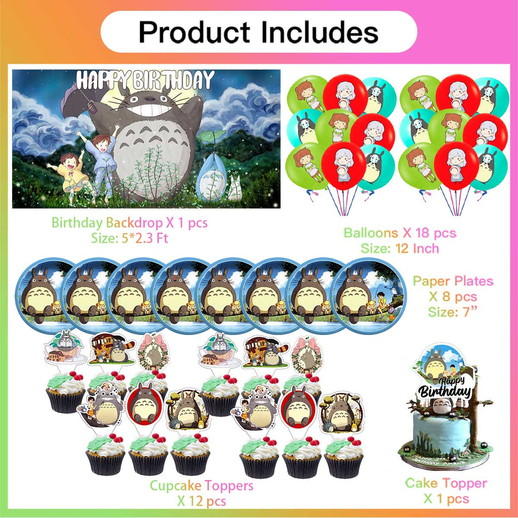 My Neighbor Totoro Birthday Party Supplies Balloons Paper Plates Decoration Cake Topper Decor Tableware Banner Backdrop