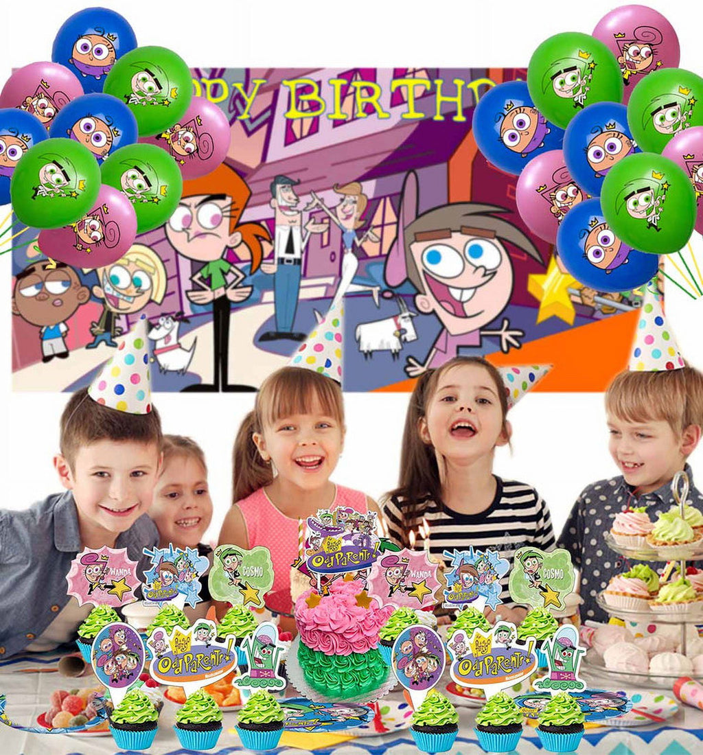 The Fairly OddParents Balloons Tableware Party Supplies Decor Birthday Cake Topper Decorations Tapestry Decor