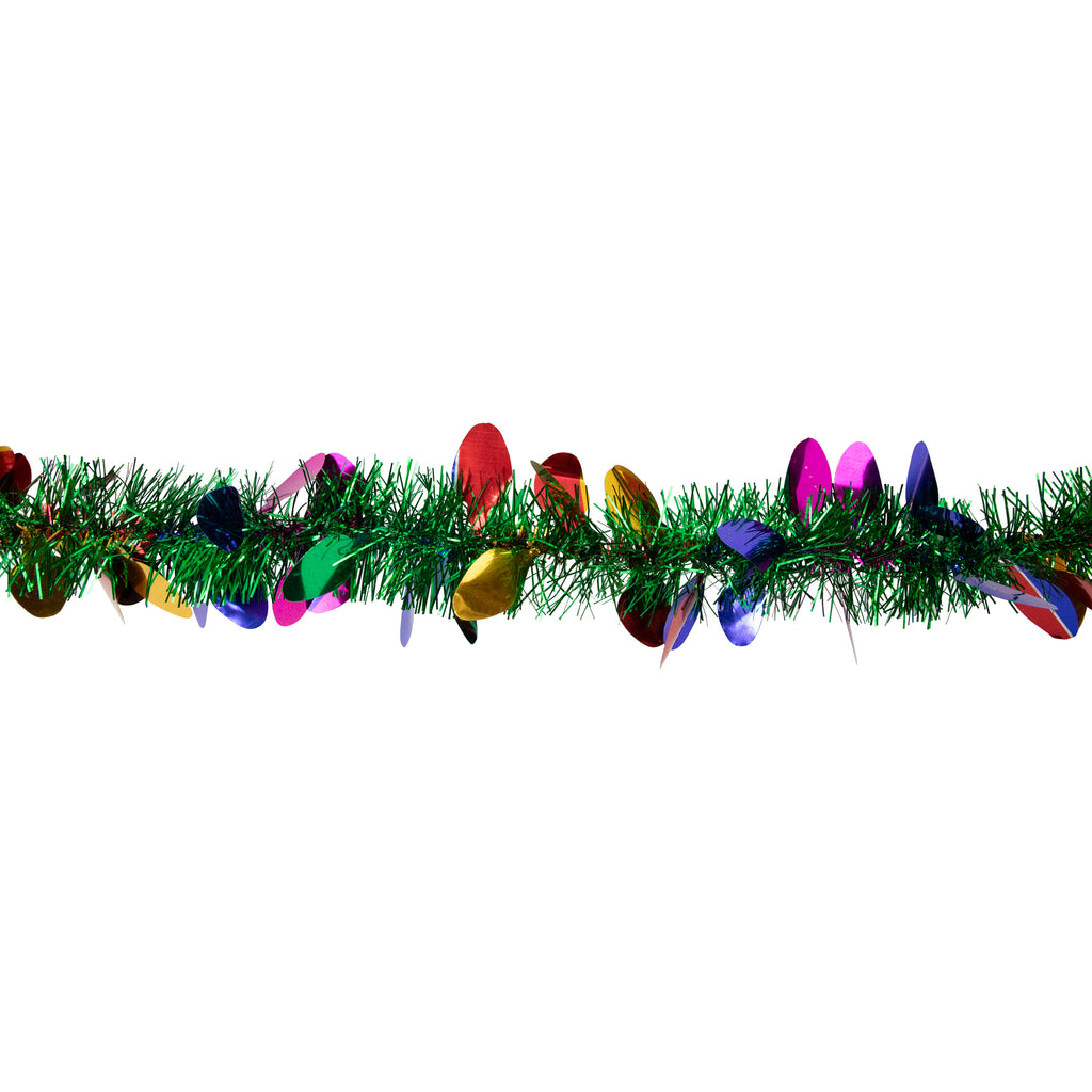 Northlight Christmas Light Bulb Wrapped Tinsel Commercial Garland - 50' x 2" - Green and Multicolor