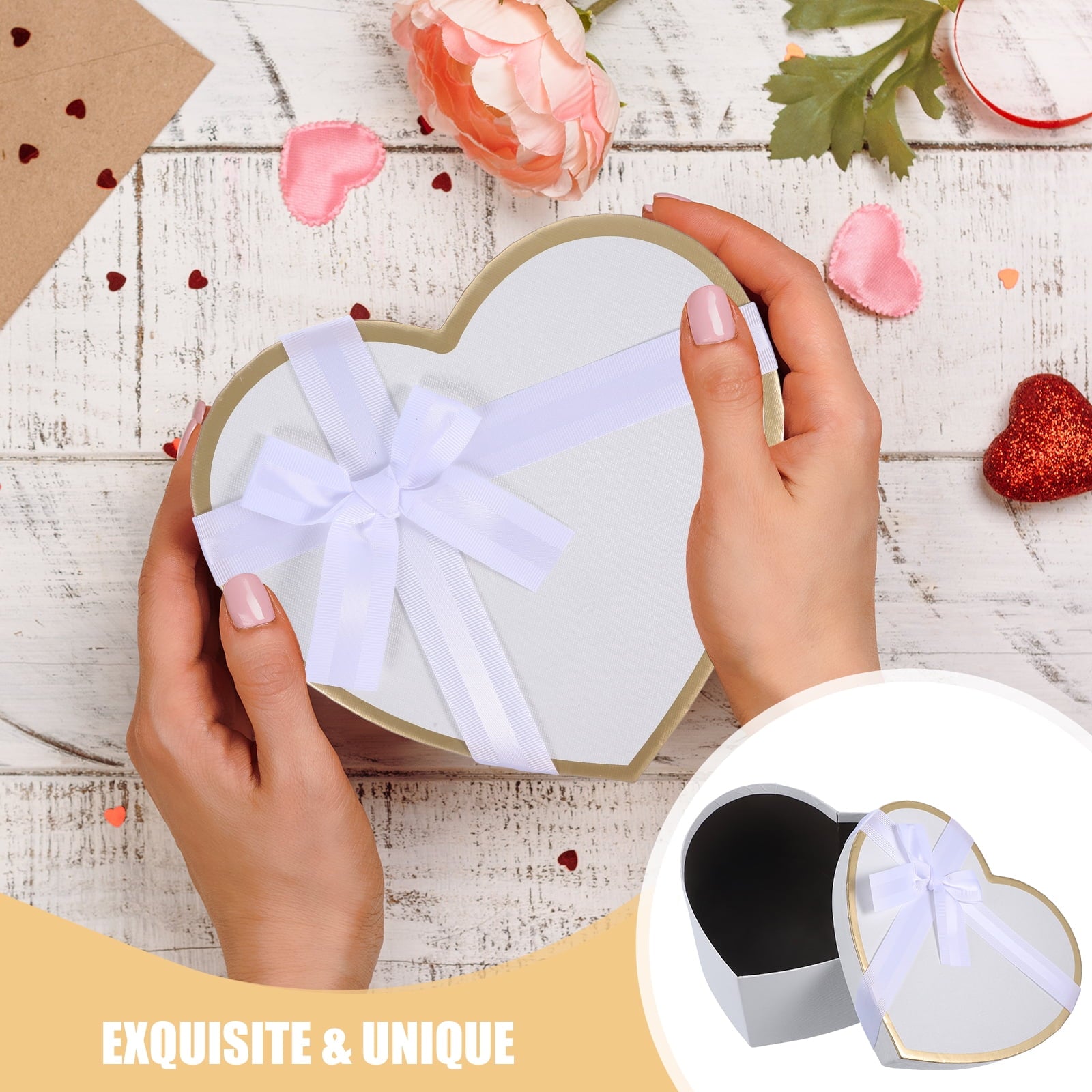 Masteelf 3 Sets  Wedding Gift Boxes Heart Shaped Empty Gift Boxes Portable Paper Gift Wrapping Box