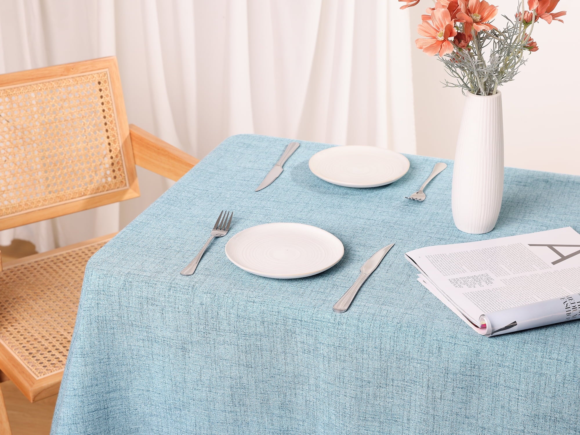 Unique Bargains Rectangle Tablecloth with Fringe for Indoor Outdoor Light Blue 47"x67"