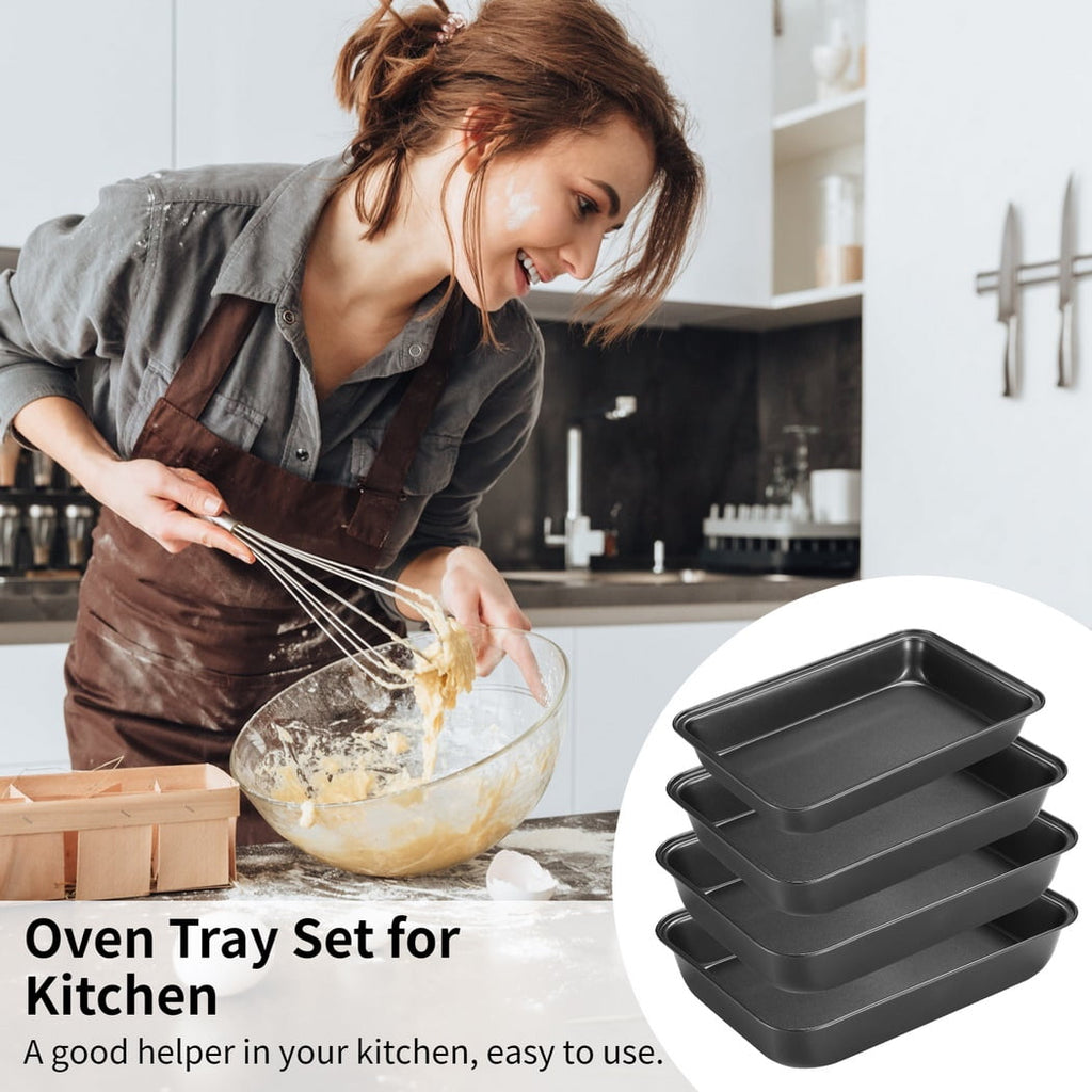 4PCS Non-stick Oven Tray, Carbon Steel Baking Trays, Deep Oven Tray Set, Roasting Tins Ovenware, Rectangle Baking Cookie Sheet, Cooking and Baking Pans, Dishwasher Safe
