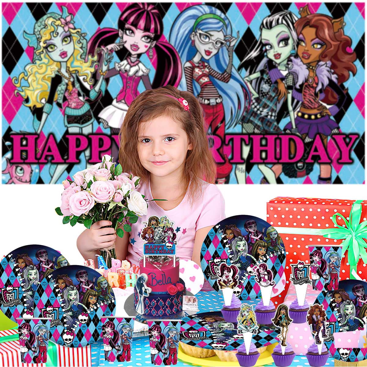 Monster High Birthday Party Supplies Balloons Plates Decoration Cake Topper Decor Tableware Banner Backdrop