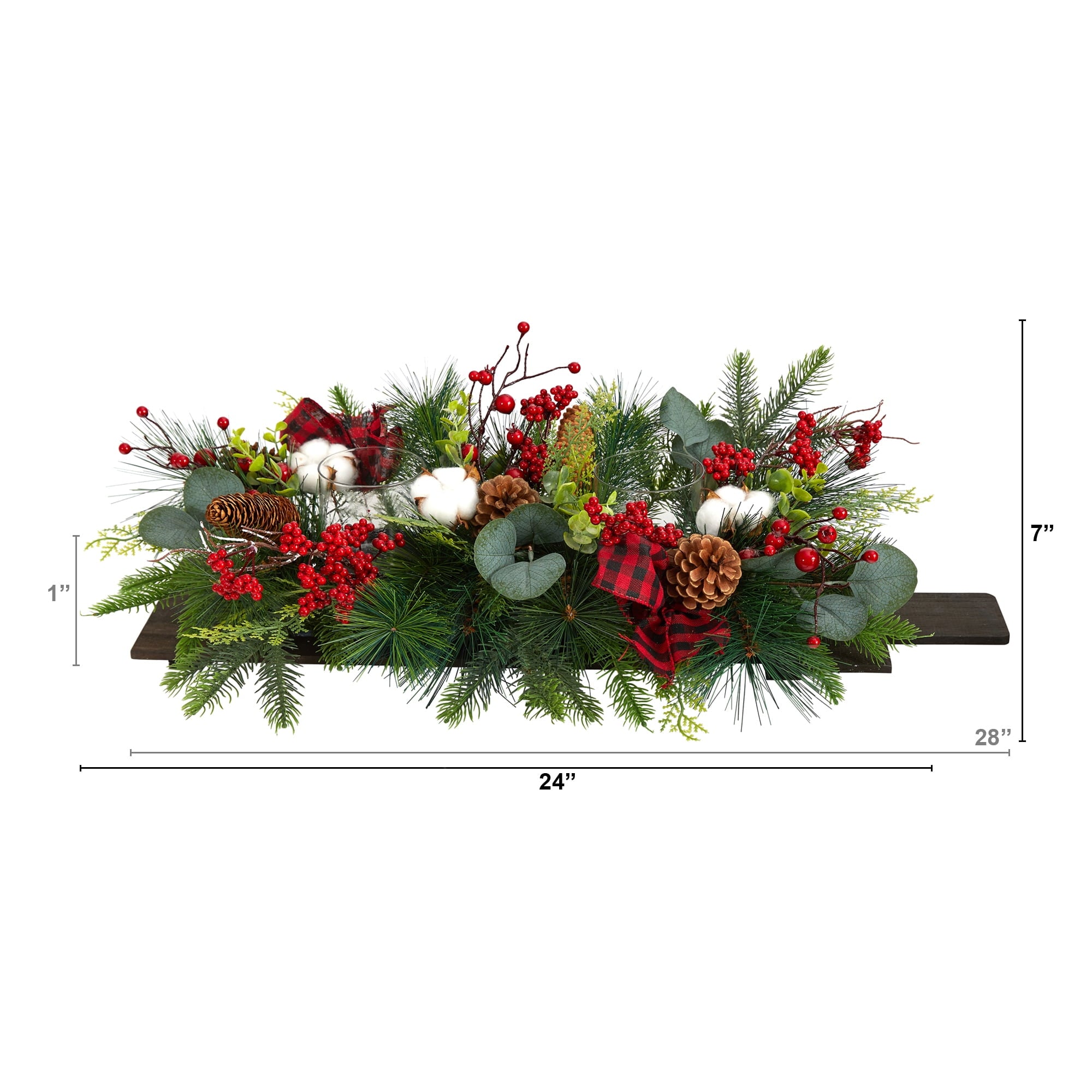 Nearly Natural 24" Holiday Berries, Pinecones and Eucalyptus Christmas Artificial Arrangement Cutting Board Wall Decoration or Table Arrangement