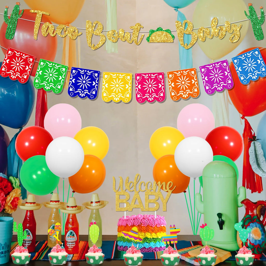 Taco Bout A Baby Girl Mexican Theme Baby Shower Decorations Welcome Baby Girl with Fiesta Backdrop Cake Toppers for Cinco de Mayo Girl Baby Shower Party Supplies