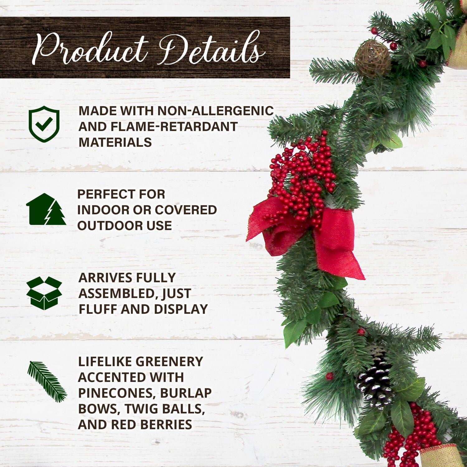 Christmas Time 9-ft. White Pine Snowy Garland with Warm White LED Lights