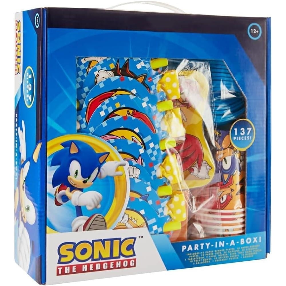 Sonice The Hedgehog Party in a Box Kit 137pcs Plates Balloons Decorations Stickers Poster Blowouts Mighty Mojo