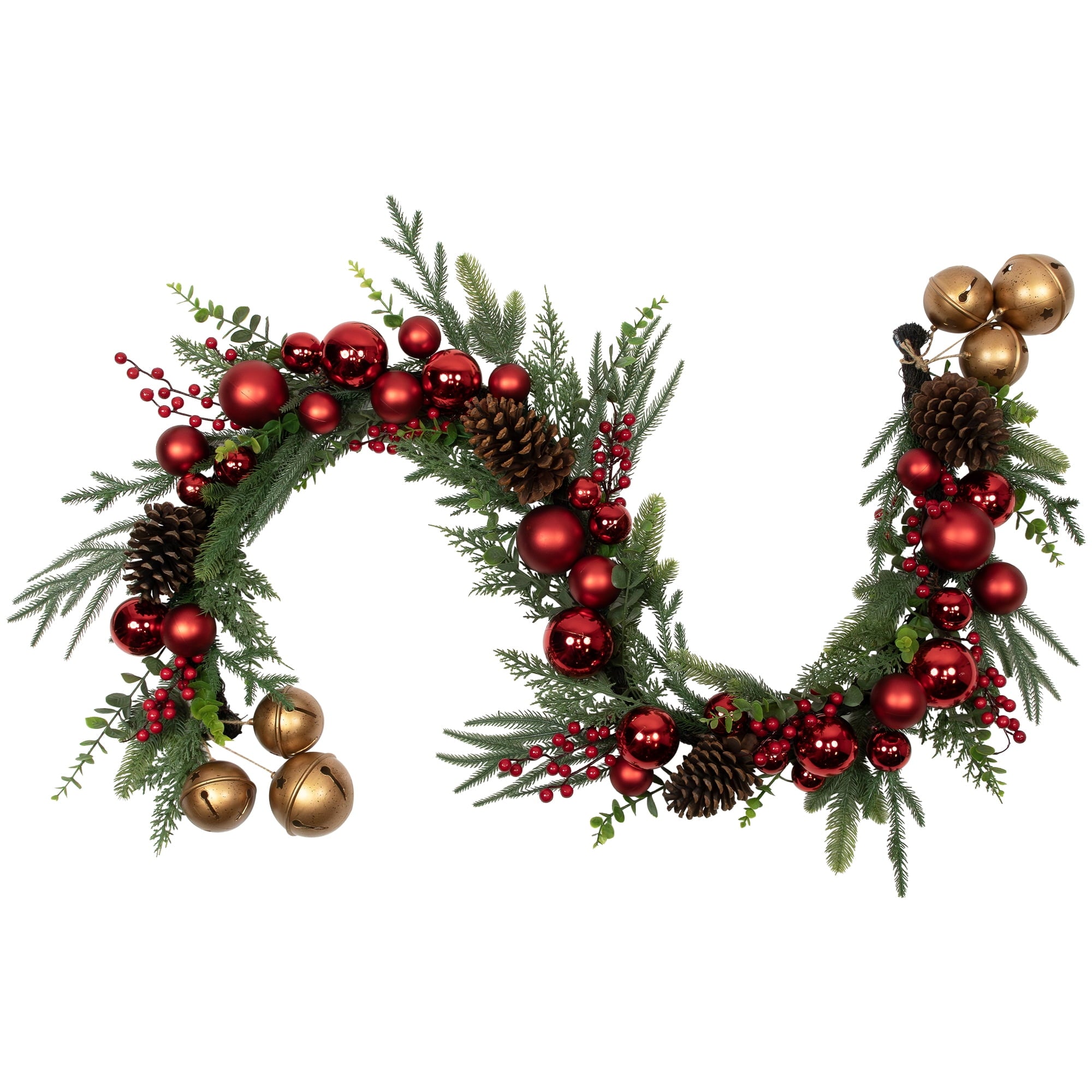Northlight Mixed Foliage with Jingle Bells and Ornaments Artificial Christmas Garland - 6' x 8" -
