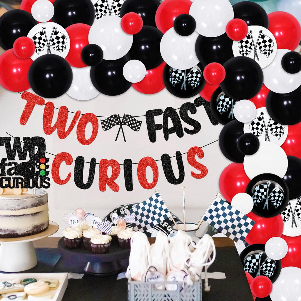 Cheereveal Racing Car 2nd Birthday Decoration Kit, 50 Balloons, Banner & Topper