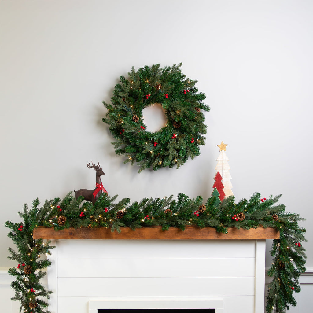 Pre-Lit Mixed Noble Spruce Garland - 9' x 14" - Clear Lights
