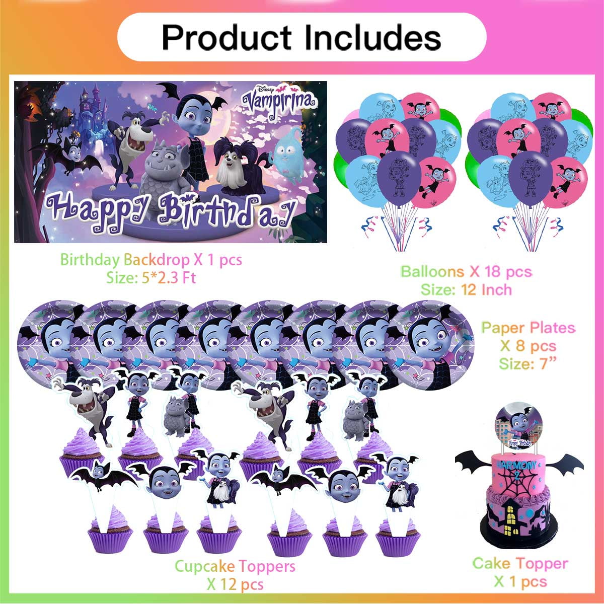 Vampirina Plates Tableware Balloons Party Supplies Cake Topper Banner Decorations Birthday Decor Banner Backdrop