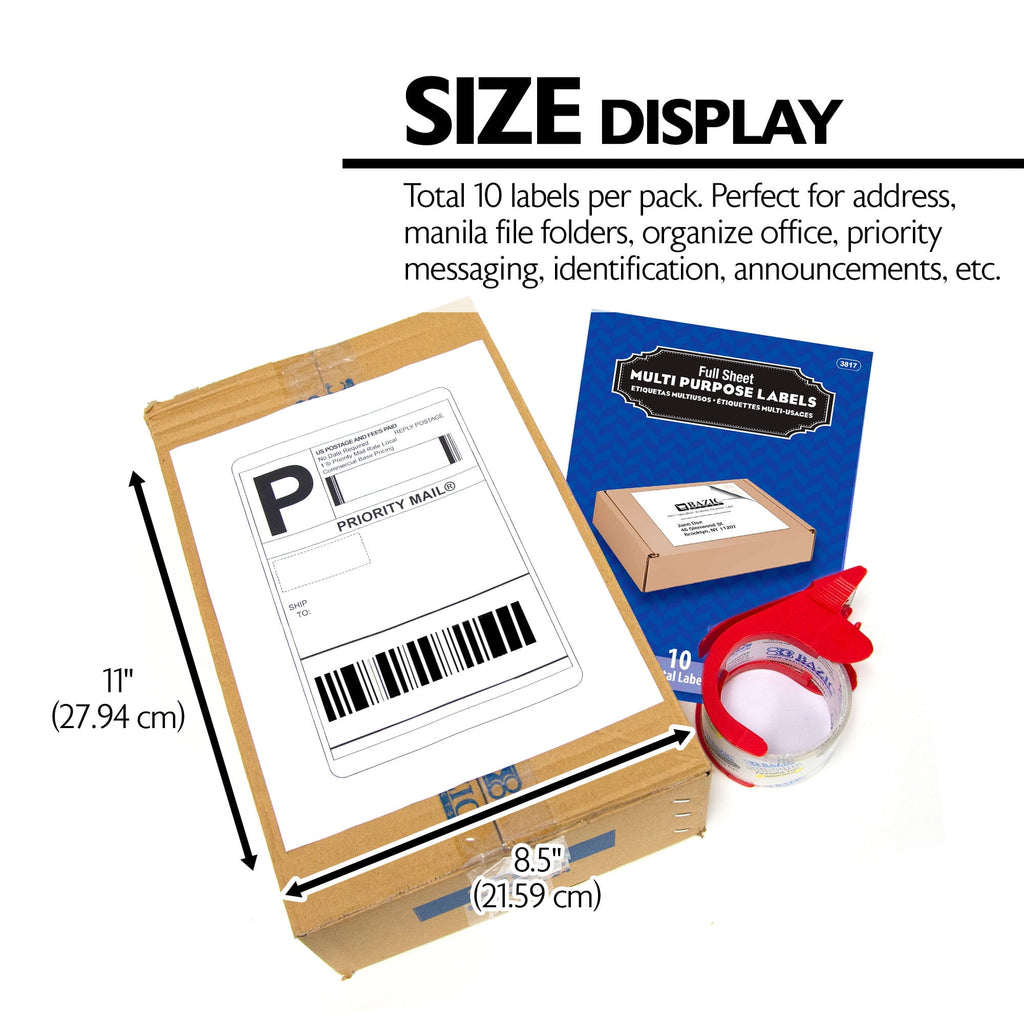 BAZIC White Label 8.5"X11" Address Stickers for Printer (10/Pack), 24-Packs