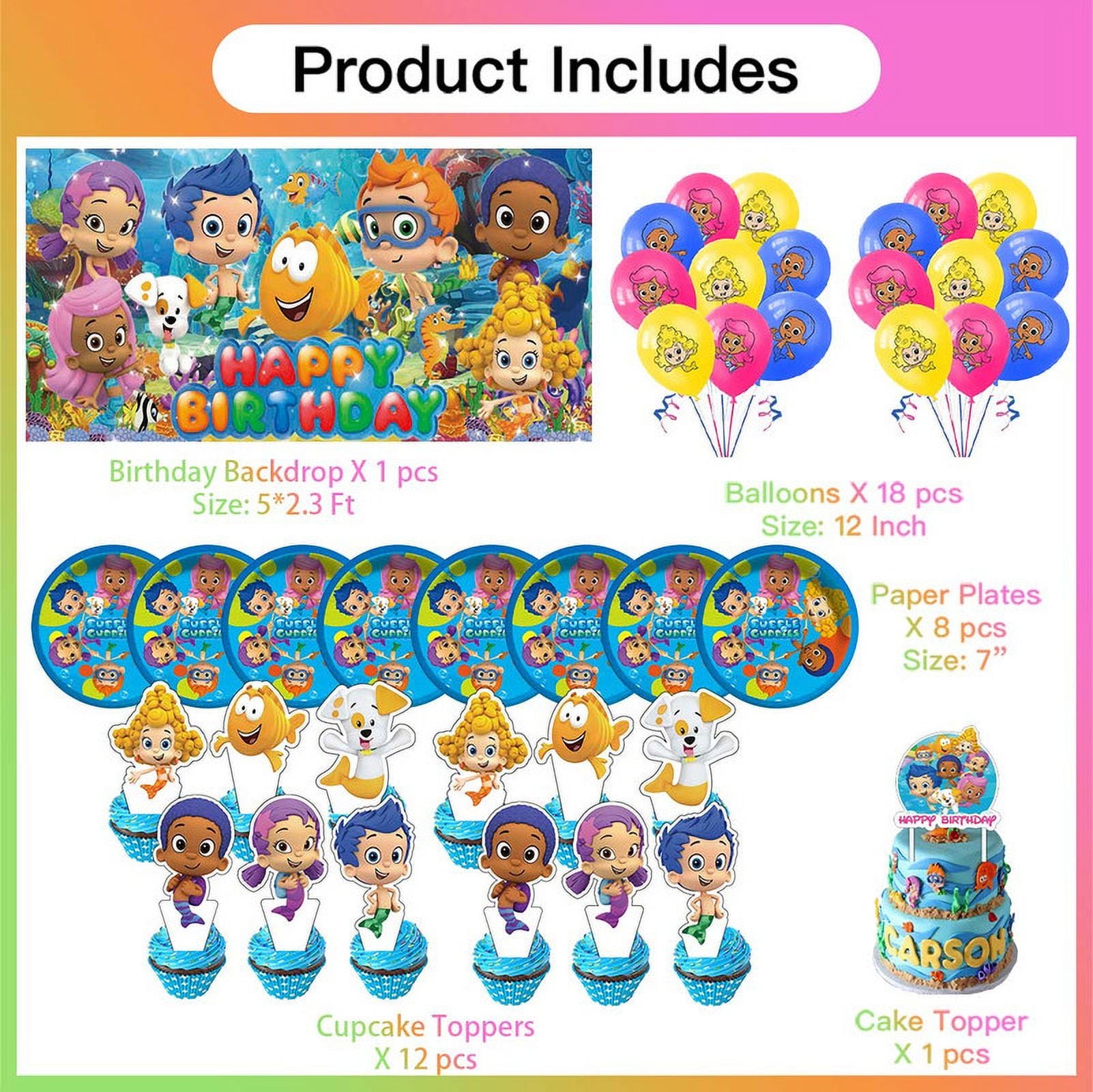 Bubble Guppies Birthday Party Supplies Balloons Plates Decoration Cake Topper Decor Tableware Banner Backdrop