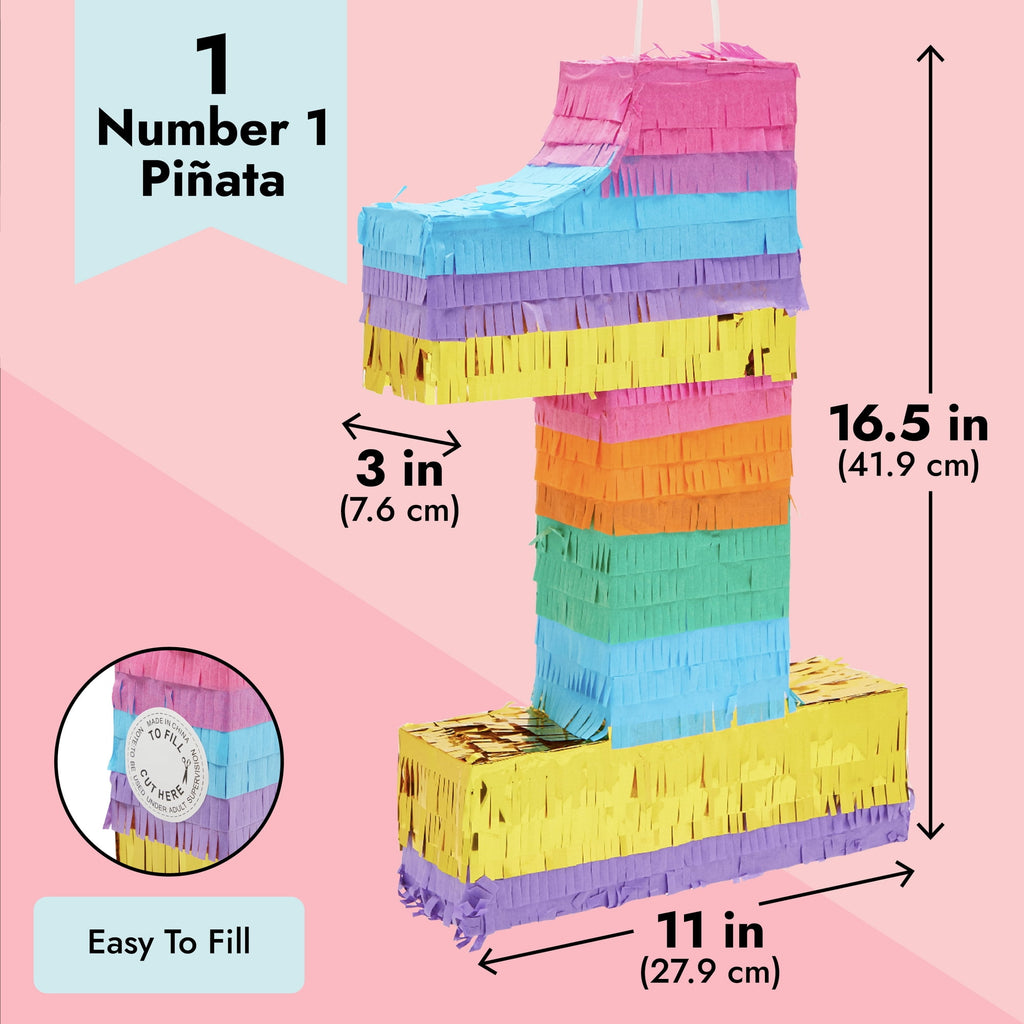 BLUE PANDA Rainbow Number 1 Pinata for Kids Ages 3-14 Birthday Party Decorations, Fiesta, Cinco de Mayo, Anniversary Celebration, Small (16.5 x 11 x 3 In)