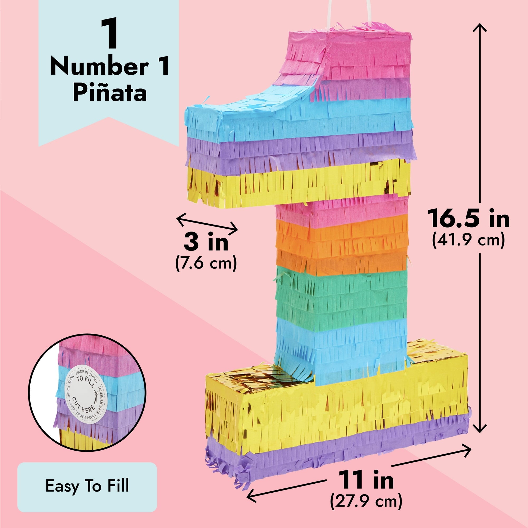 BLUE PANDA Rainbow Number 1 Pinata for Kids Ages 3-14 Birthday Party Decorations, Fiesta, Cinco de Mayo, Anniversary Celebration, Small (16.5 x 11 x 3 In)