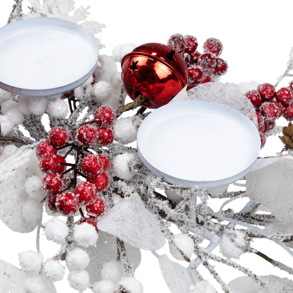 Northlight Berries and Snowflakes Christmas Pillar Candle Holder - 24" - Red and White