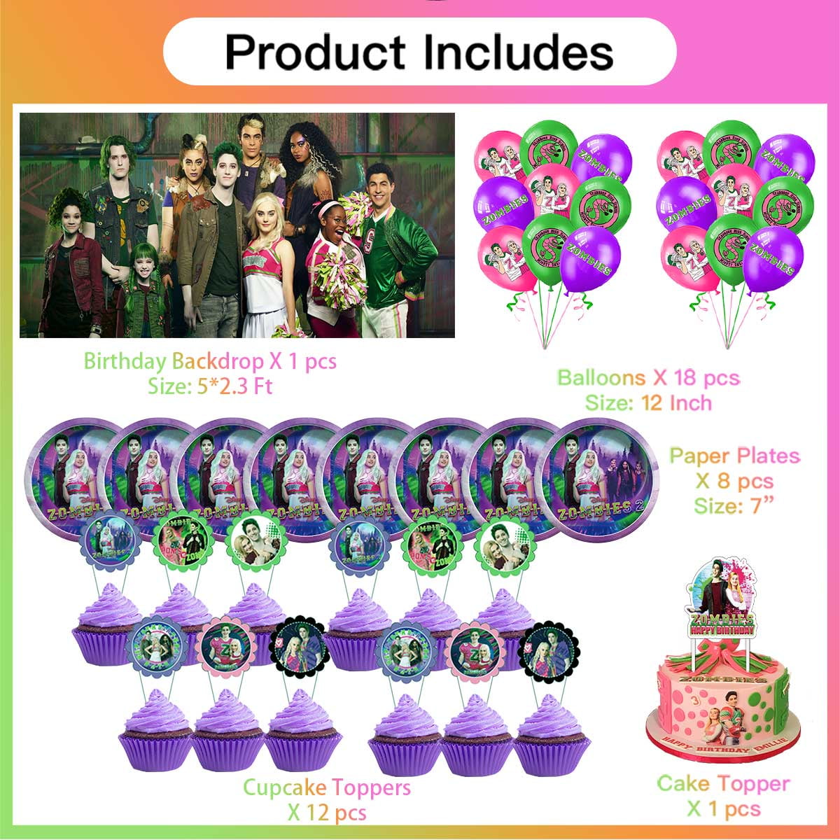 Zombie Birthday Party Supplies Balloons Paper Plates Decoration Cake Topper Decor Tableware Banner Backdrop