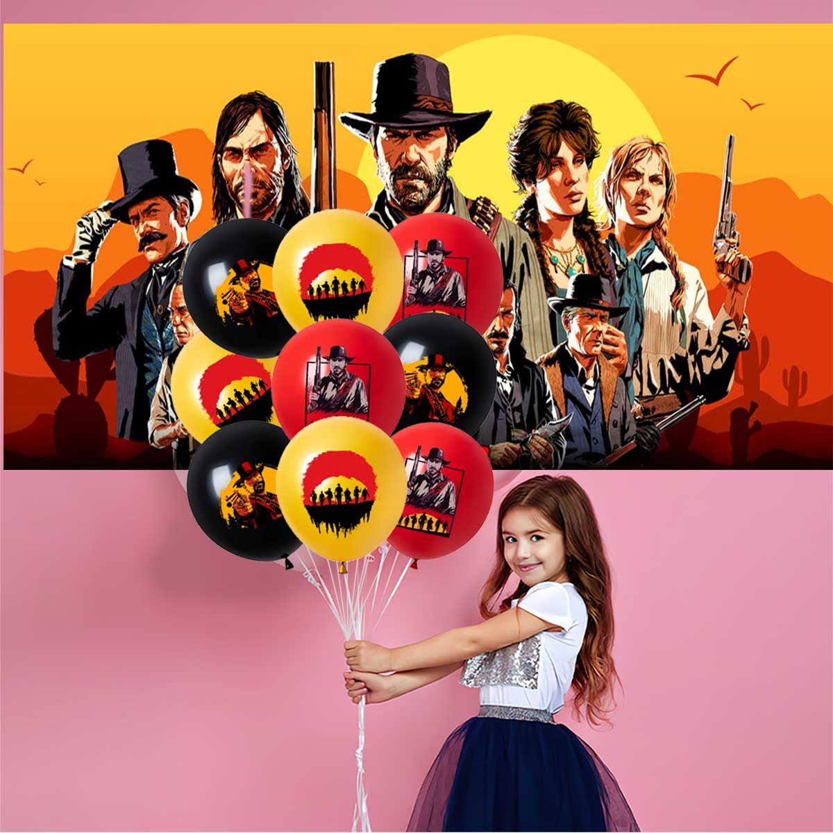 Red Dead Redemption Balloons Supplies Party Decor Plates Decorations Banner Cake Topper Tableware Banner Backdrop