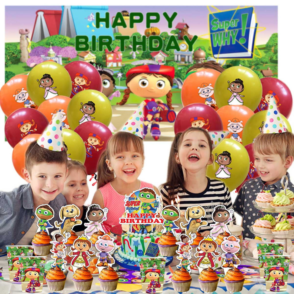 Super Why Party Supplies Balloons Tableware Birthday Decorations Plates Banner Cake Topper Backdrop
