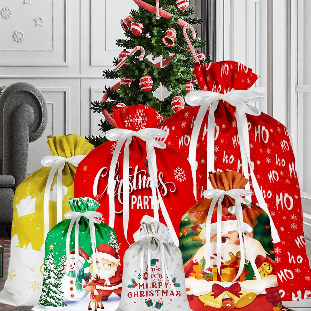 Christmas Drawstring Gift Bags Assorted Sizes, 34Pcs Bulk Holiday Wrapping Bags, Reusable Fabric Xmas Presents Bags, Suitable as Favor & Goody Bags in Small/Medium/Large/Extra Large/Huge Sizes&nbsp;