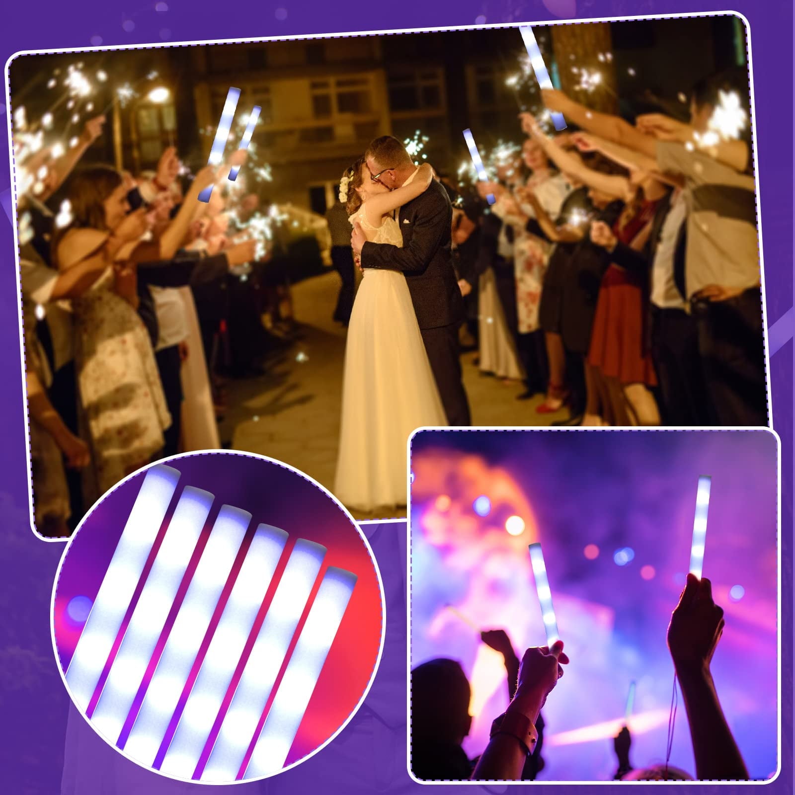 24 Pcs Led Foam Glow Sticks, 18 inch Light up Batons with 3 Modes Flashing Light up Stick White Glow Sticks for Wedding, Raves, Carnival, Concert, Halloween, Birthday Party, White