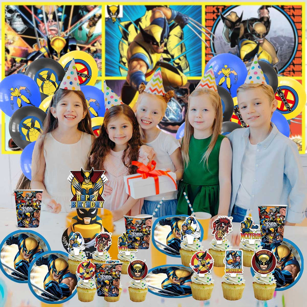 Wolverine X-men Tableware Balloons Birthday Plates Party Decor Banner Cake Topper Decorations for Kids Supplies