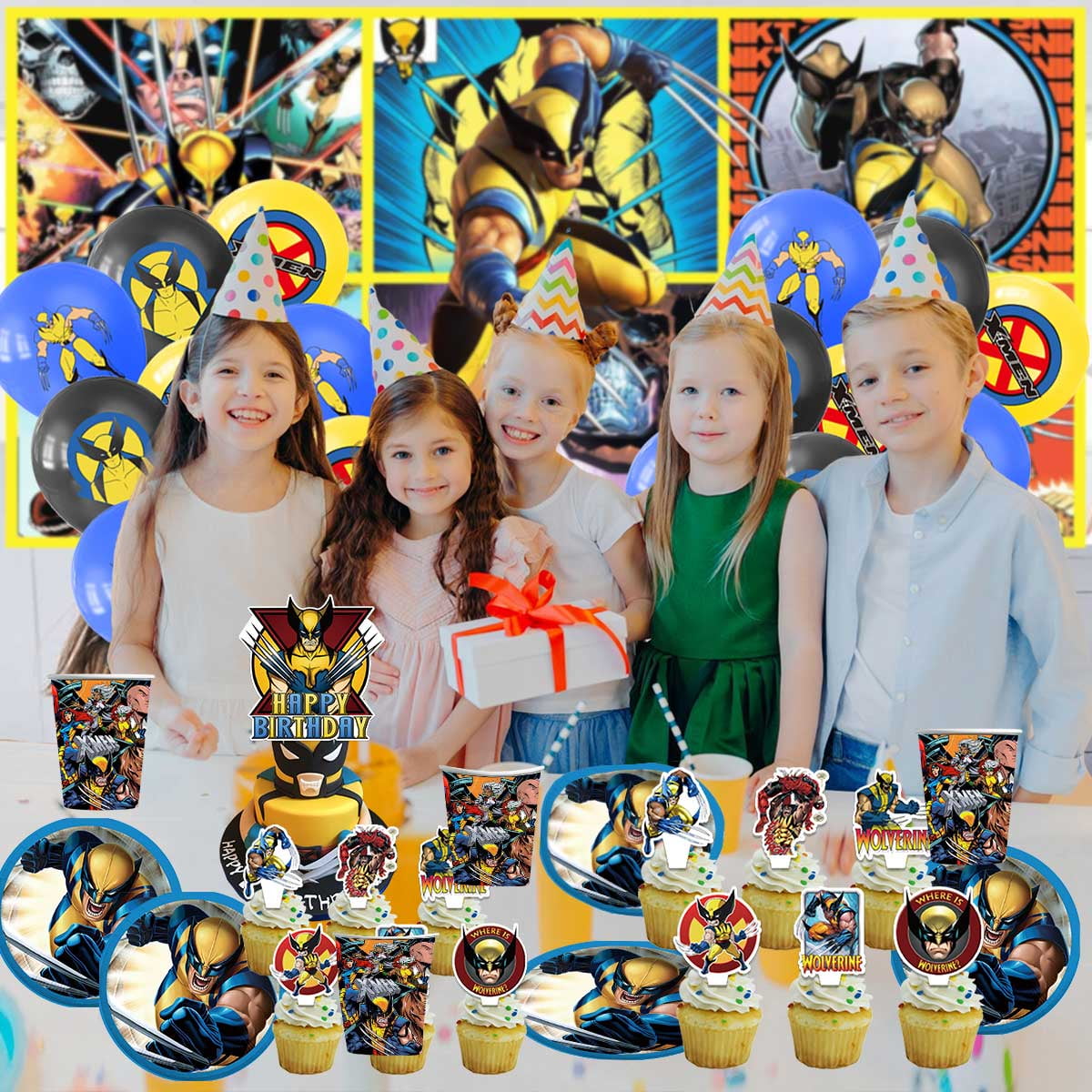 Wolverine X-men Tableware Balloons Birthday Plates Party Decor Banner Cake Topper Decorations for Kids Supplies