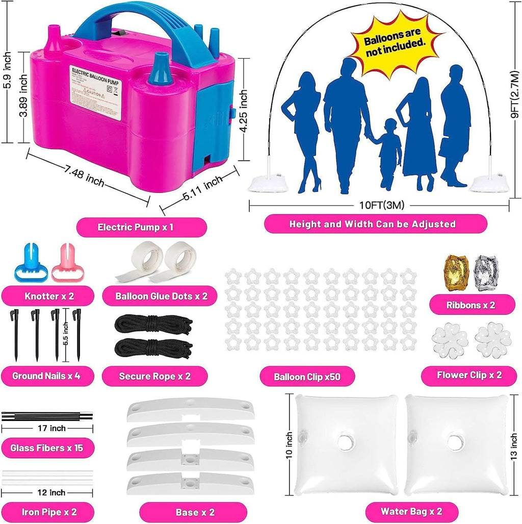 Wattne Balloon Arch Kit and Balloon Pump, 9Ft Tall & 10Ft Wide Adjustable Balloon Arch Stand Holder with Base for Outdoor, Electric Air Pump for Bridal Shower Graduation Decorations Party Supplies