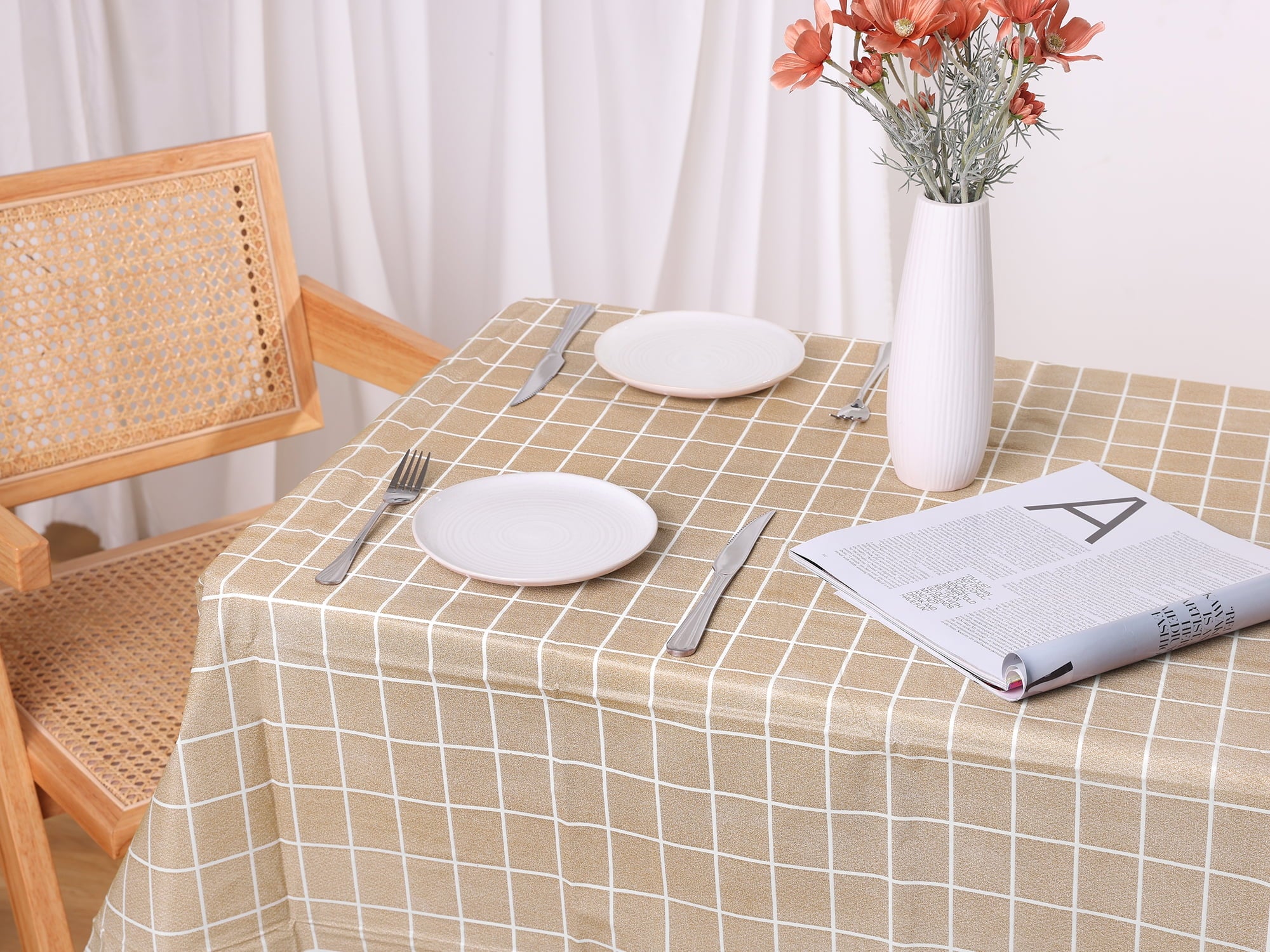 Unique Bargains 6 Pcs Rectangle Wrinkle Waterproof Plastic Table Cover Tablecloth Coffee 54"x60"