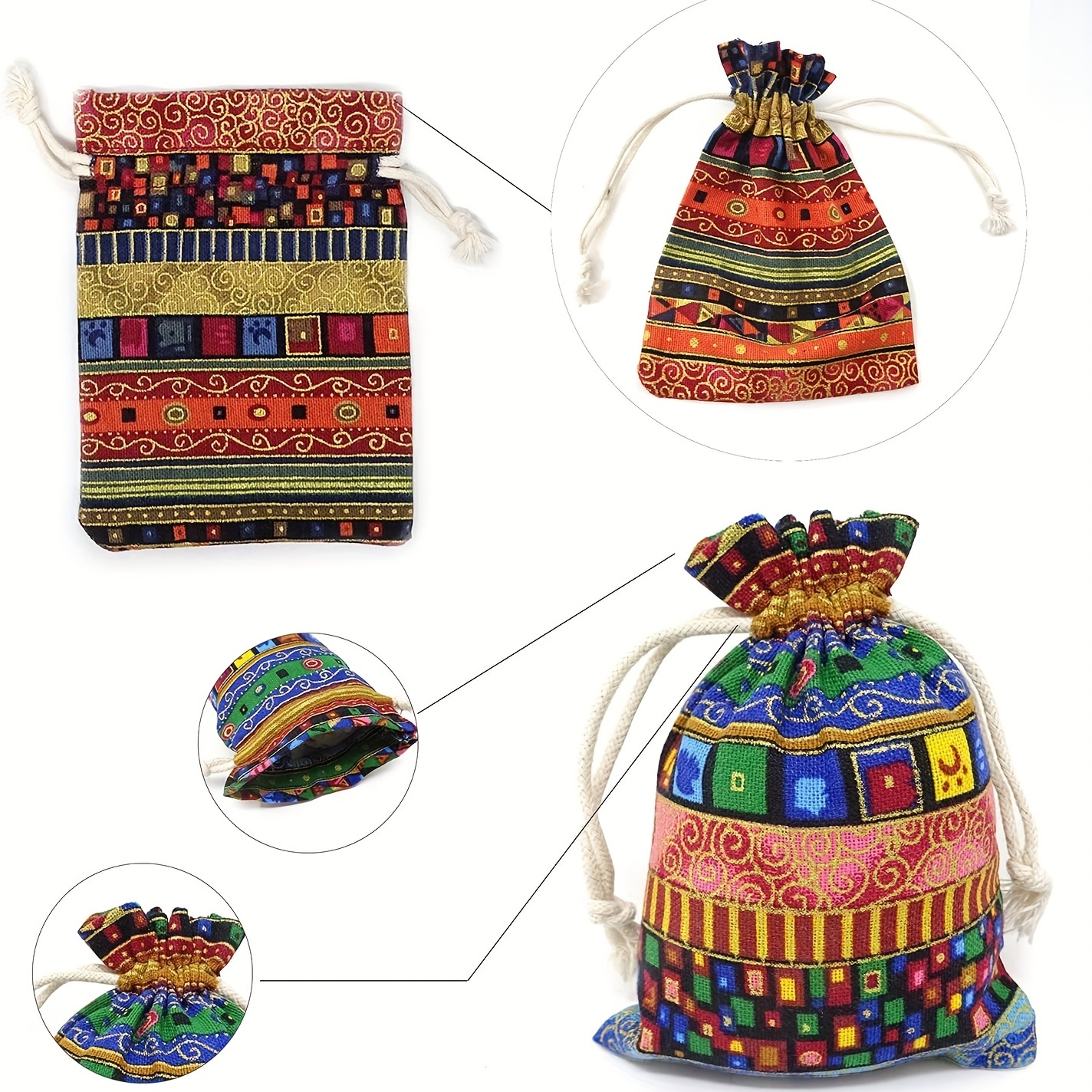 20/40/80Pcs Egyptian Ethnic Style Linen Burlap Bag, Gift Bags Breathable Jewelry Pouches with Drawstring Packing Storage Jute Sacks Jewelry Gift Candy Storage Bag, Multi-color