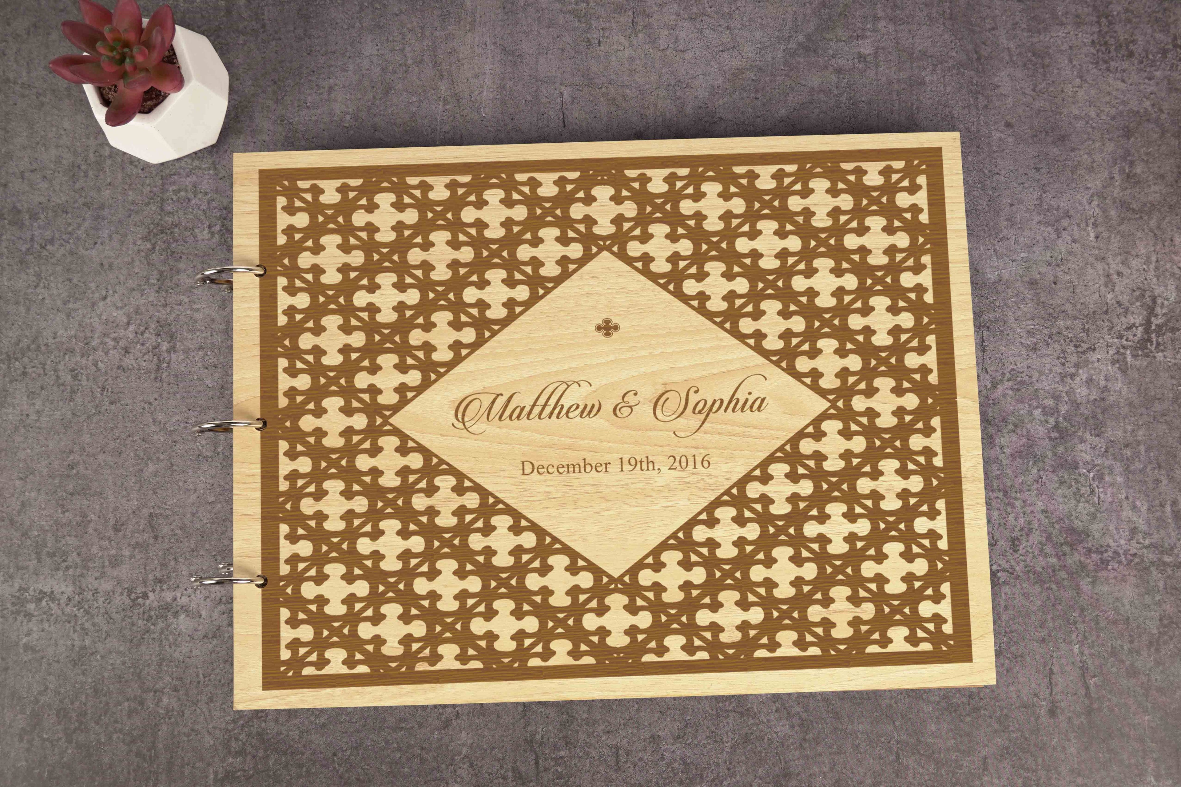 Darling Souvenir Personalized Engraved Laser Cut Wedding Guest Book Wooden Cover Sign-in Book Registry Guestbook Scrapbook-XA
