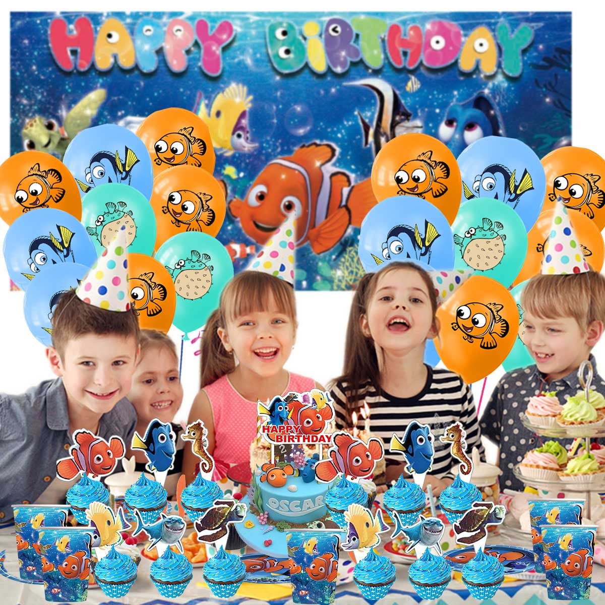 Fingding Nemo Birthday Party Supplies Balloons Plates Decoration Cake Topper Decor Tableware Banner Backdrop