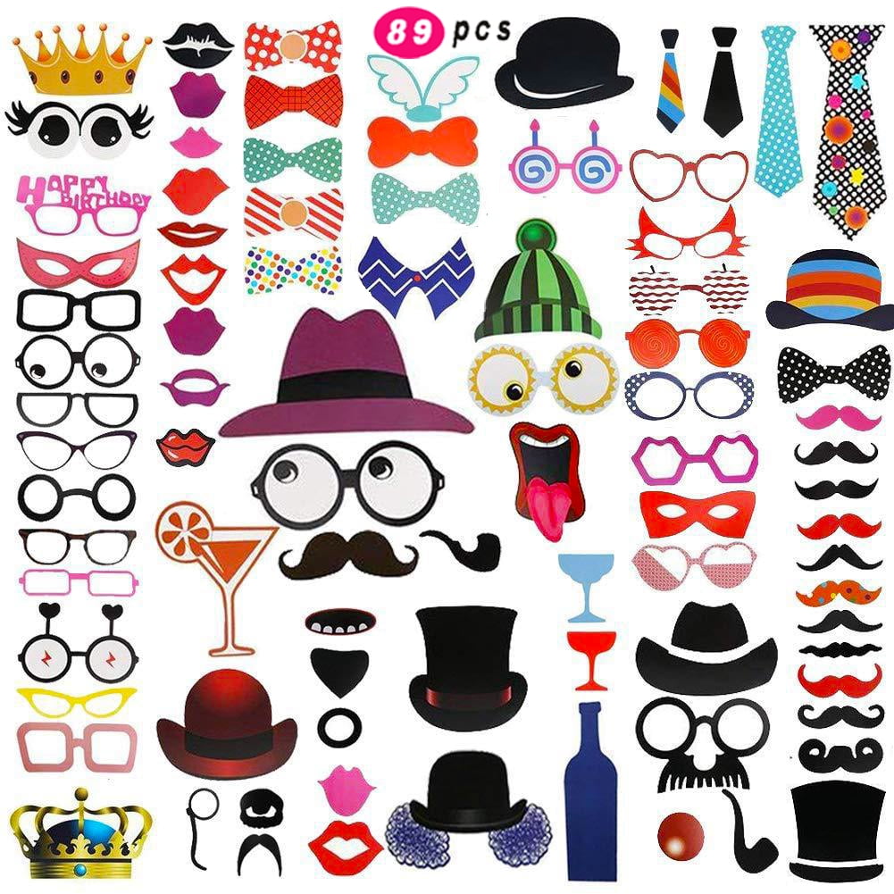 89 Pieces Photo Booth Props DIY Kit Graduation Funny Selfie Props Accessories for Wedding Prom Party