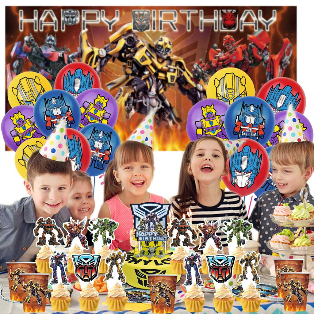 Transformer Birthday Party Supplies Balloons Plates Decoration Cake Topper Decor Tableware Banner Backdrop
