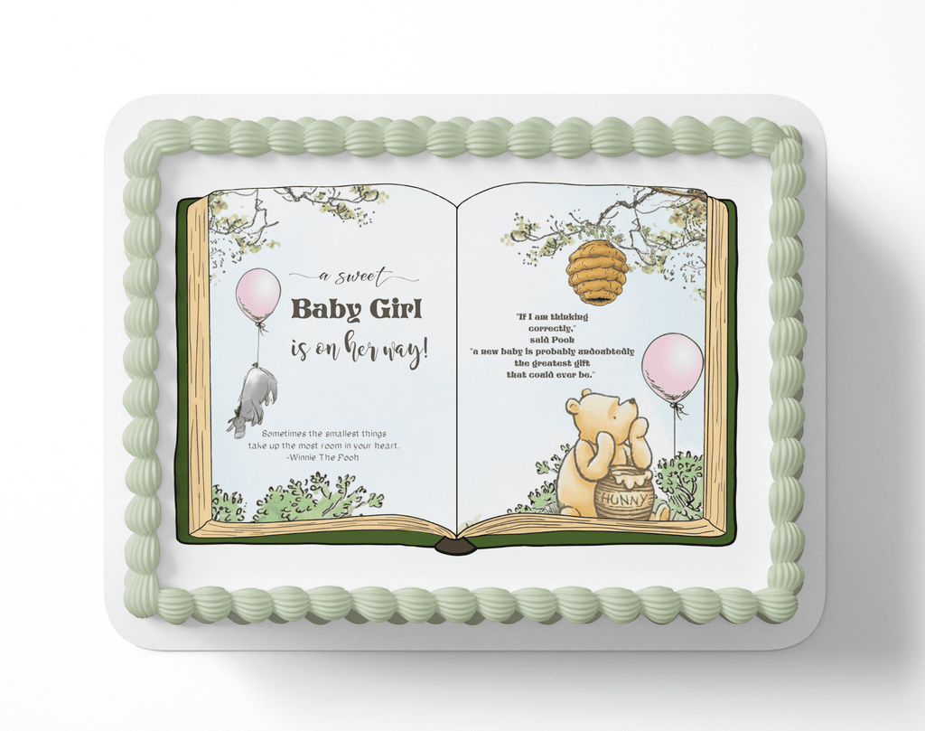 Cake Topper Winnie the Pooh Pooh Bear Baby Girl Shower Edible Image, 1 Count