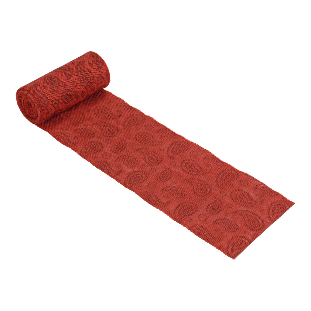 Love, Laugh, Craft Jute Burlap Precut Ribbon, 6"W x 5-Yards, 7-Pack, 740-24KIT, Red Paisley Glitter