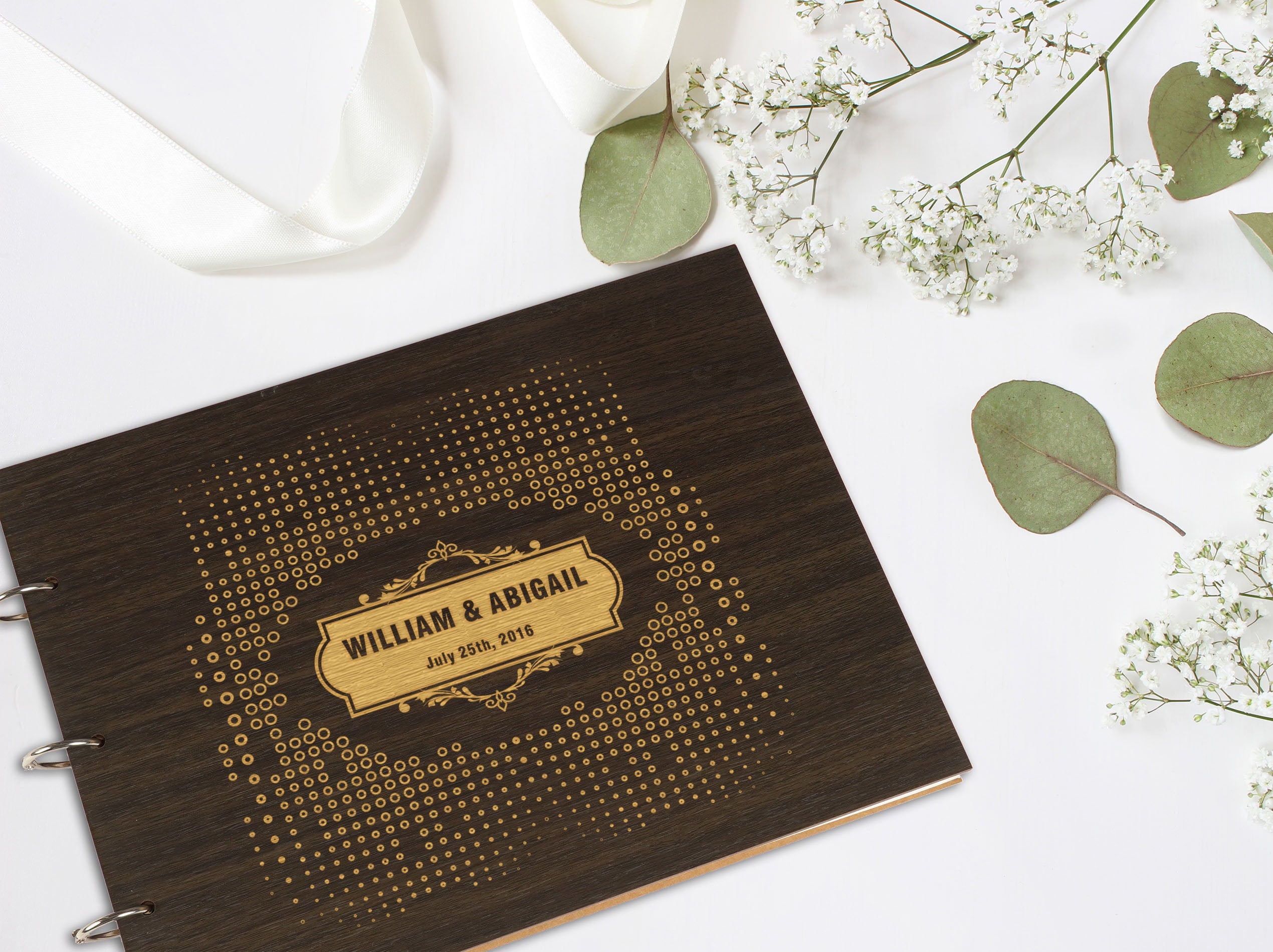 Darling Souvenir Personalized Engraved Laser Cut Wedding Guest Book Wooden Cover Sign-in Book Registry Guestbook Scrapbook-WF
