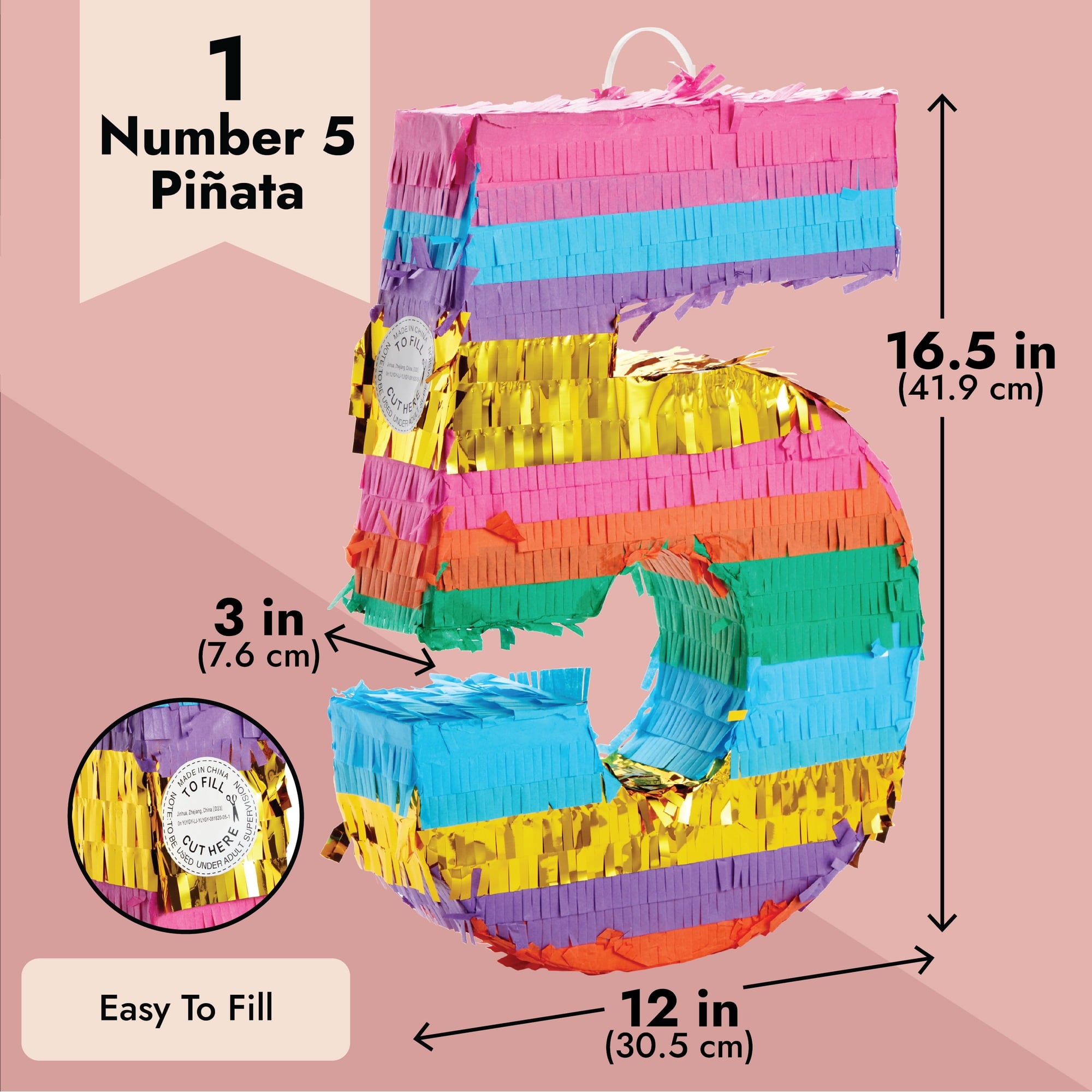 BLUE PANDA Rainbow Number 5 Pinata for Kids Ages 3-14 Birthday Party Decoration, Fiesta, Cinco de Mayo Celebration, Small (12 x 16.5 x 3 In)