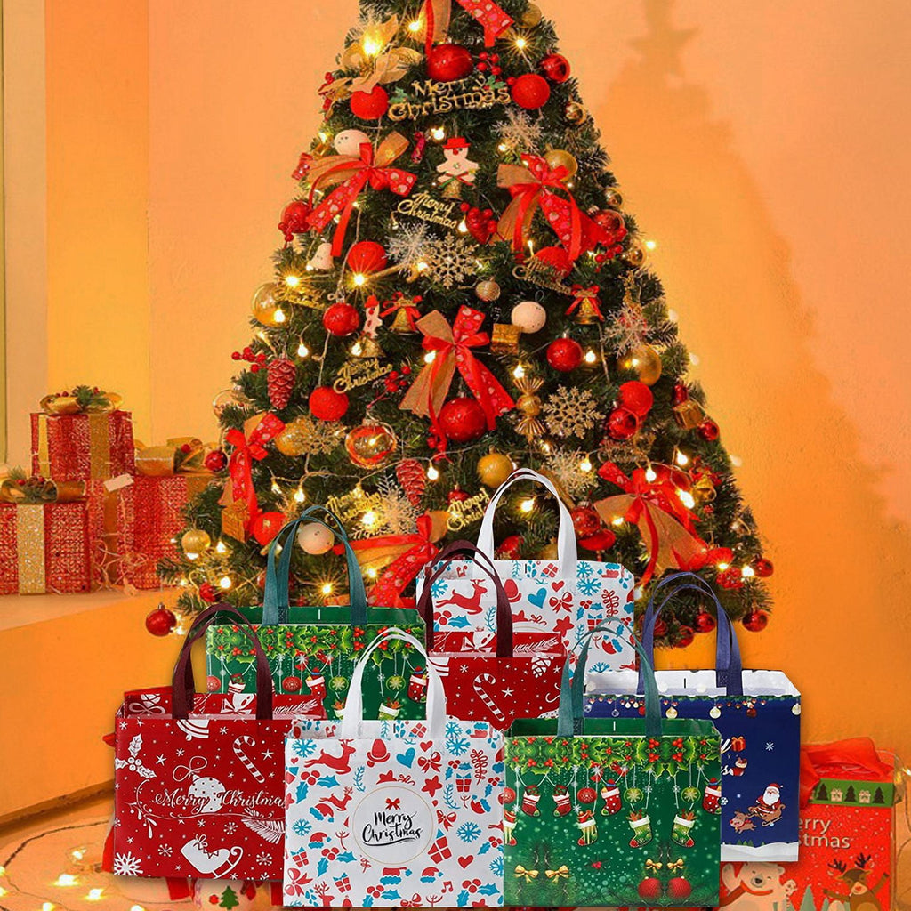 16PCS Christmas Gift Bags, Multifunctional Non-Woven Shopping Totes for Gifts Wrapping Shopping