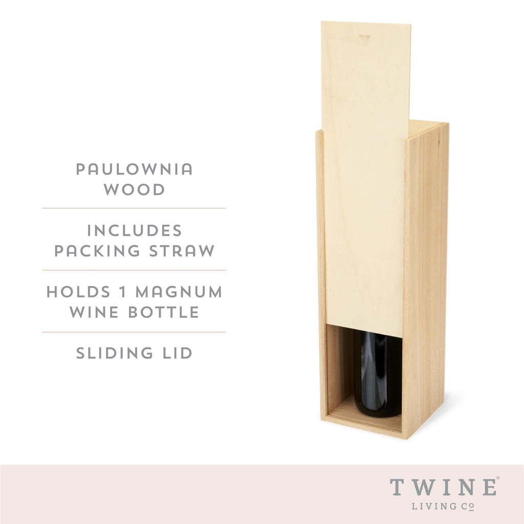 Twine Magnum Wine Gift Box 1-Bottle Wooden Wine Box, Holiday, Wedding Gifts