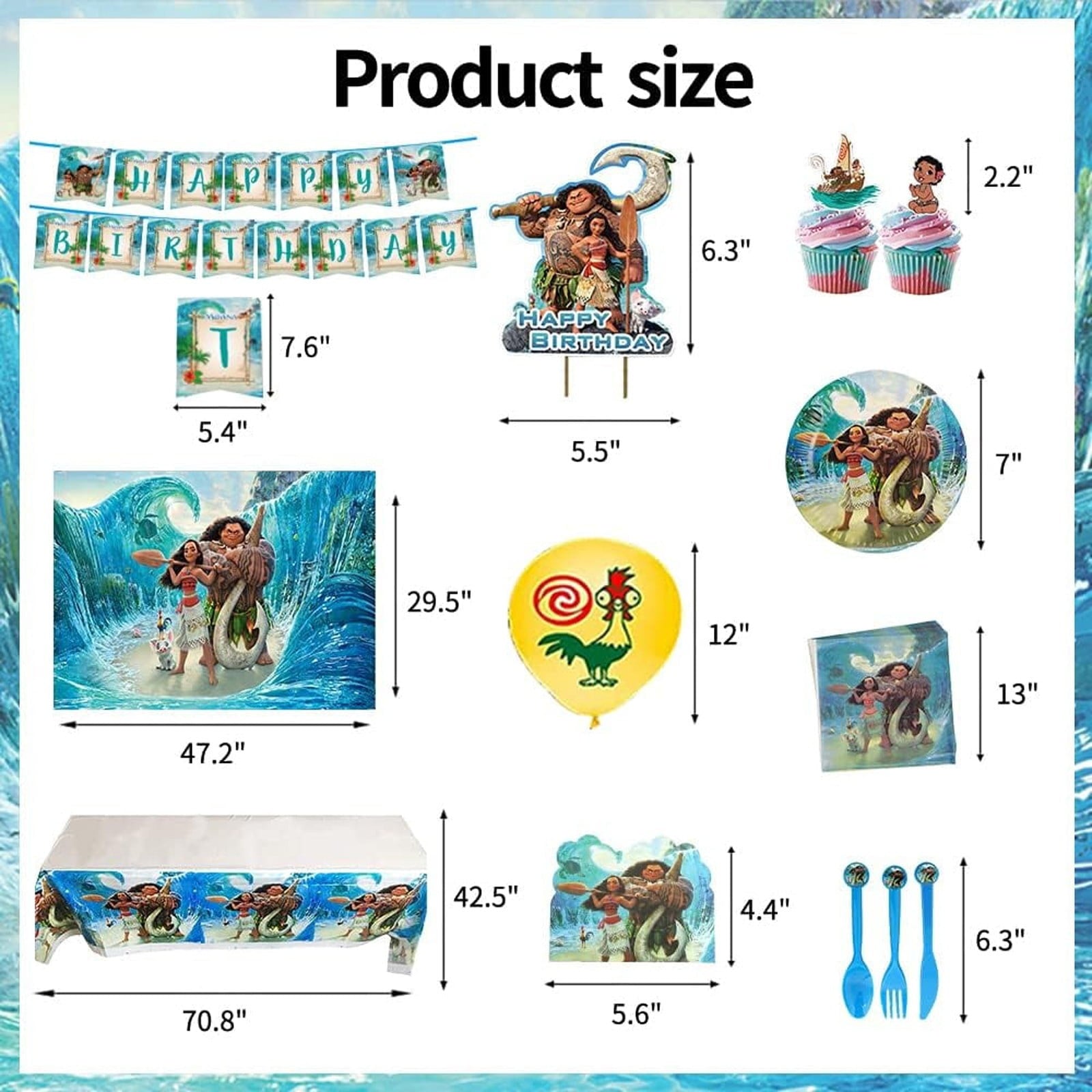 Bootesun 120PCS Moana 2 Birthday Decorations, Cute Cartoon Character Birthday Supplies, Party Supplies Set Include Banner, Balloons, Cake Cupcake Toppers, Moana 2 Birthday Party Decors for Teens Fans