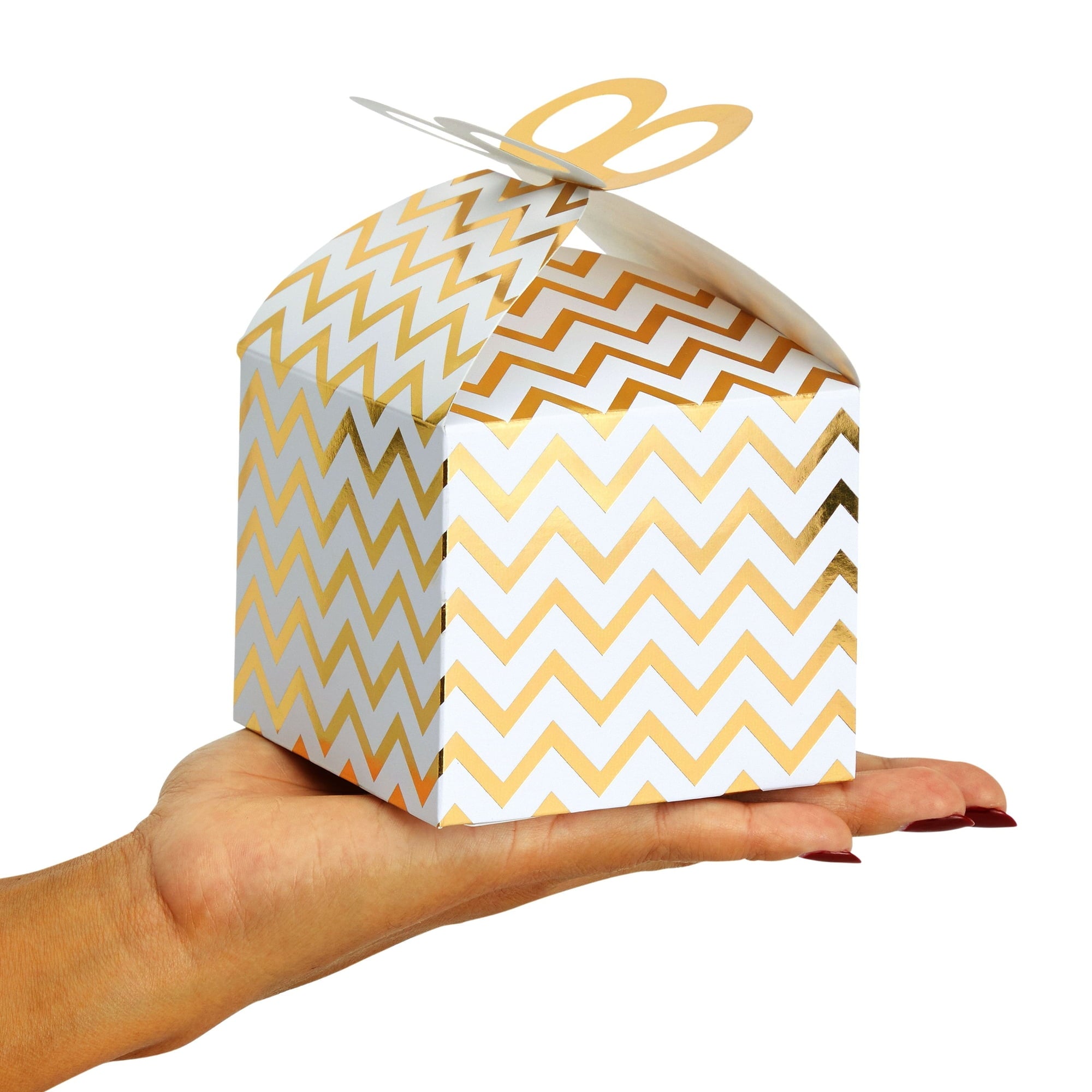 36 Pack Mini Gable Boxes for Party Favors, Birthday, Wedding, Anniversaries, Valentines, Engagement, Gold Foil Ornament Gift Boxes, 4 Patterns Designs (3.7x3.2x3.7 in)