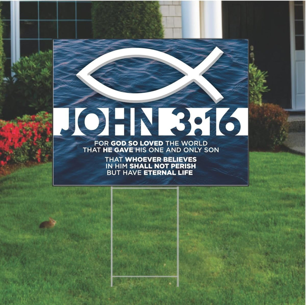 John 3:16 Yard Sign – Double-Sided Coroplast with H-Stake | UV & Fade Resistant | Share Your Faith | 18” x 24”