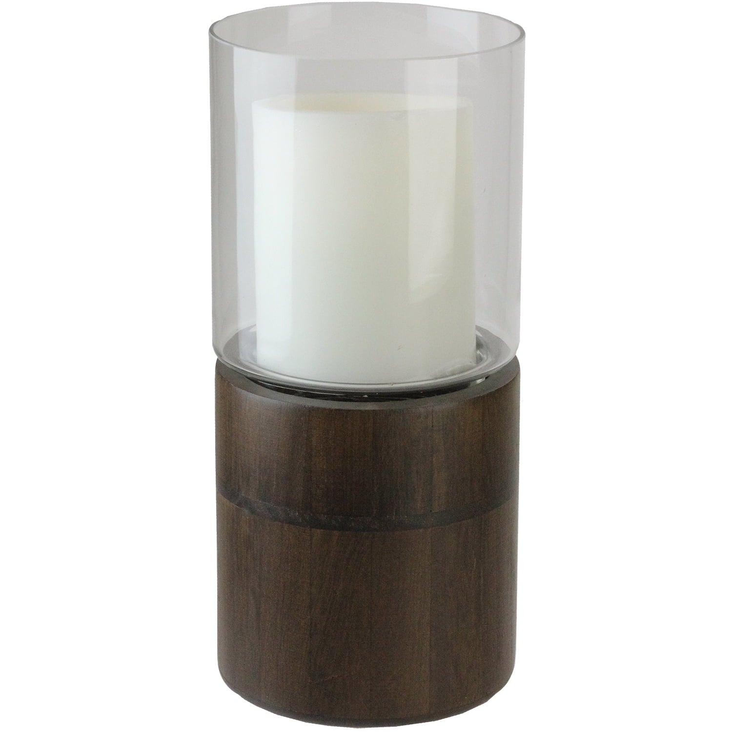 Northlight 12" Clear Glass Hurricane Pillar Candle Holder with Wooden Base