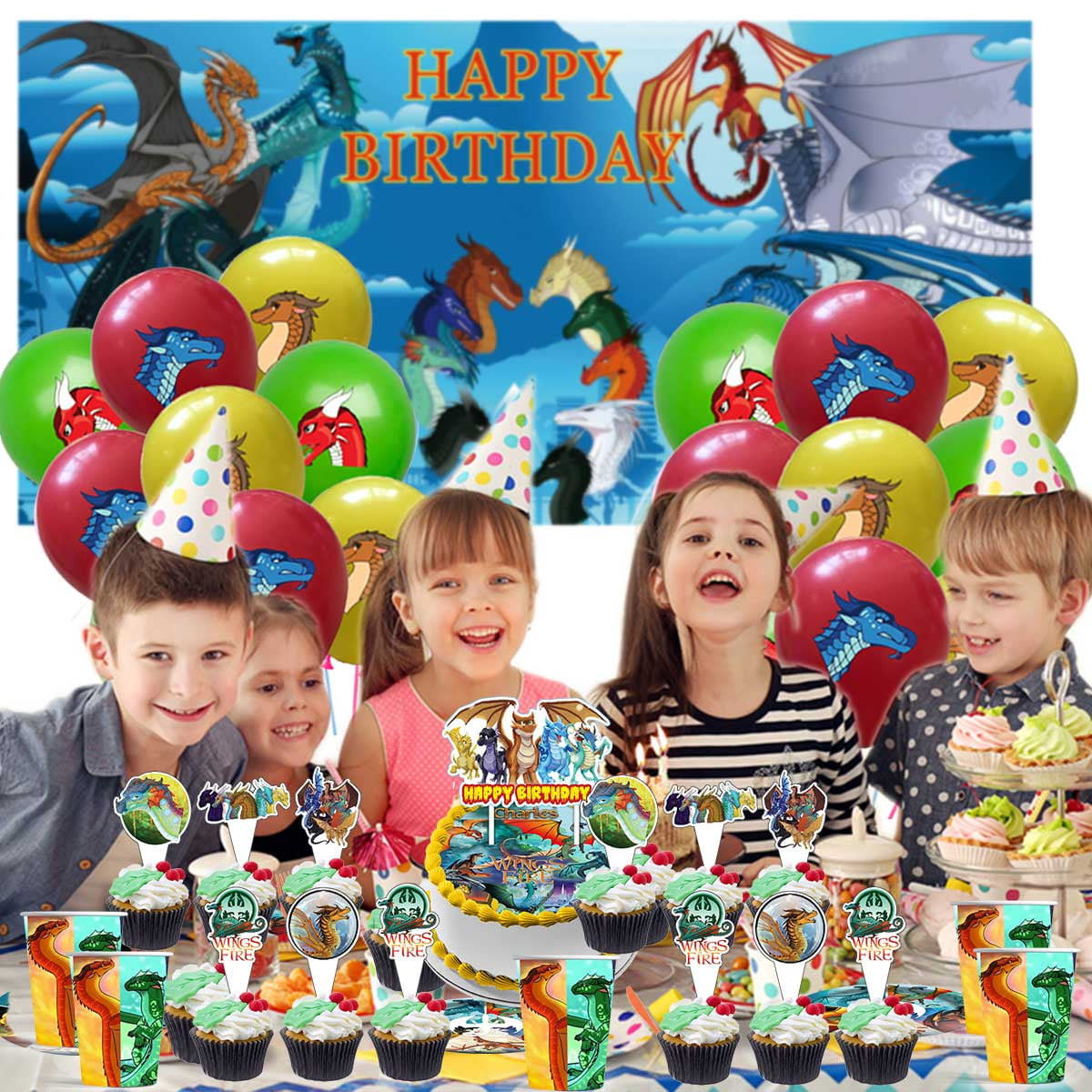 Wings of Fire Party Decor Plates Cake Topper Balloons Banner Backdrop Supplies Decorations Tableware