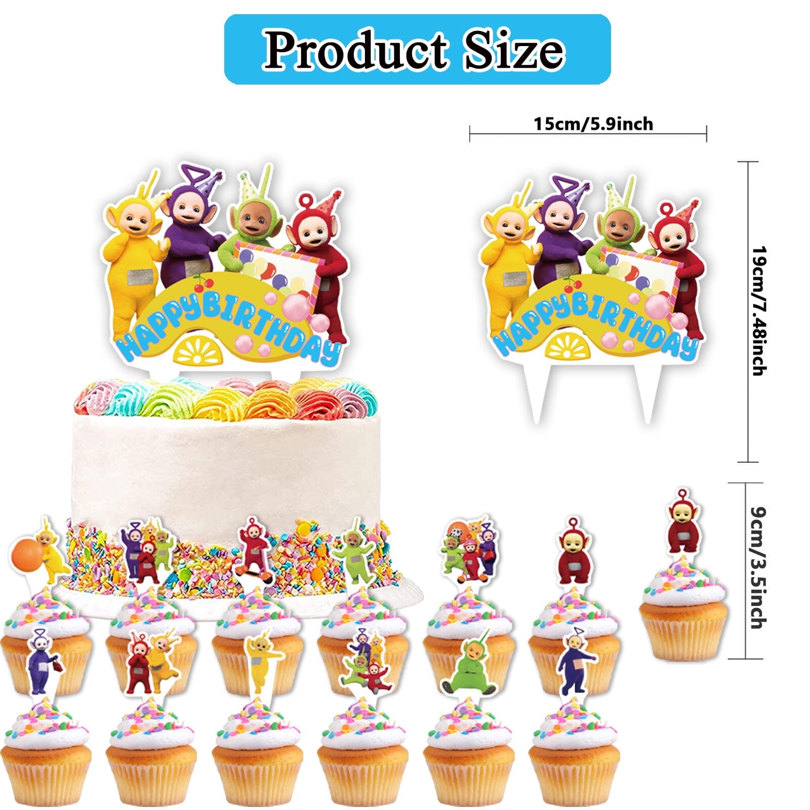 32 Pcs For Teletubbies Theme Birthday Party Decorations Set With 1 Happy Birthday Banner,18 Balloons,13 Cupcake Toppers,All-in-One Celebration Party Kit Supplies