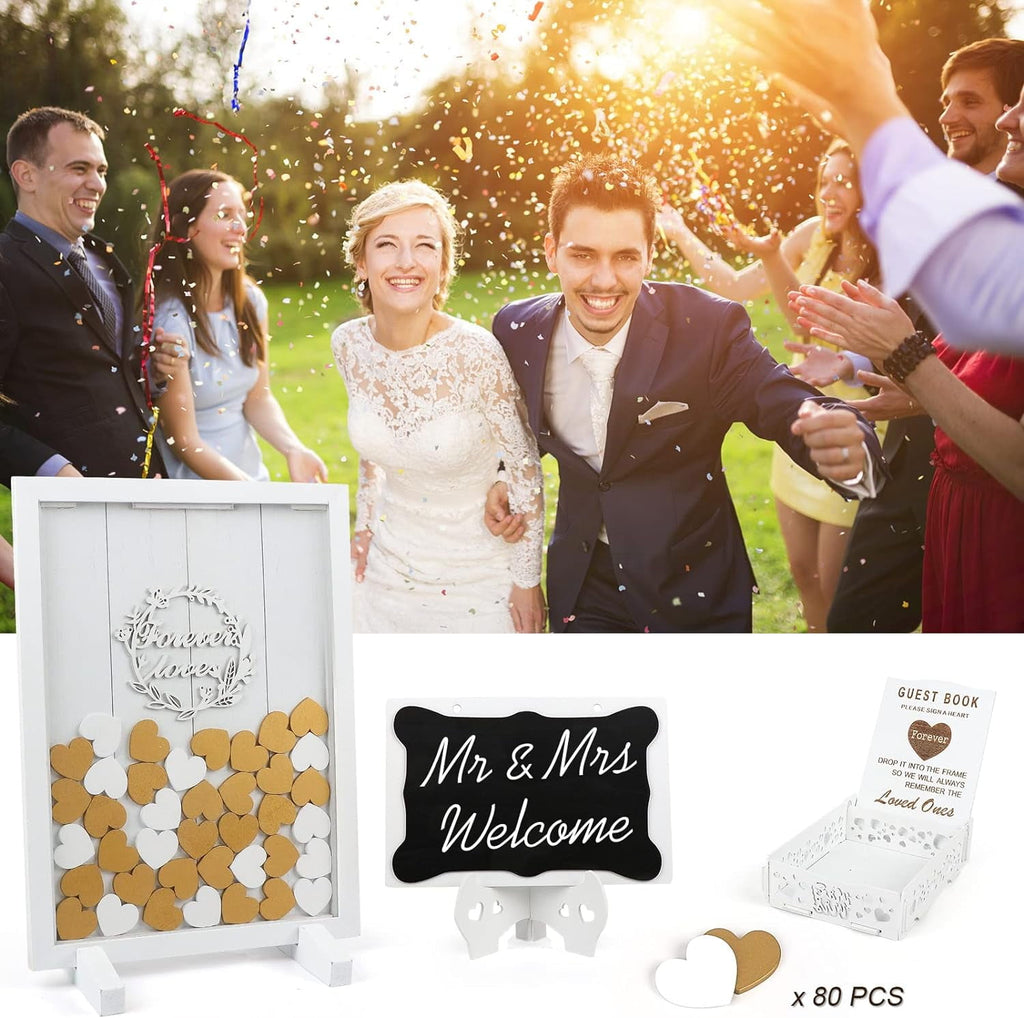 Wedding Guest Book Set Alternative Rustic Wedding Decorations for Reception Wedding Signs Guest Book with 80 Blank Hearts