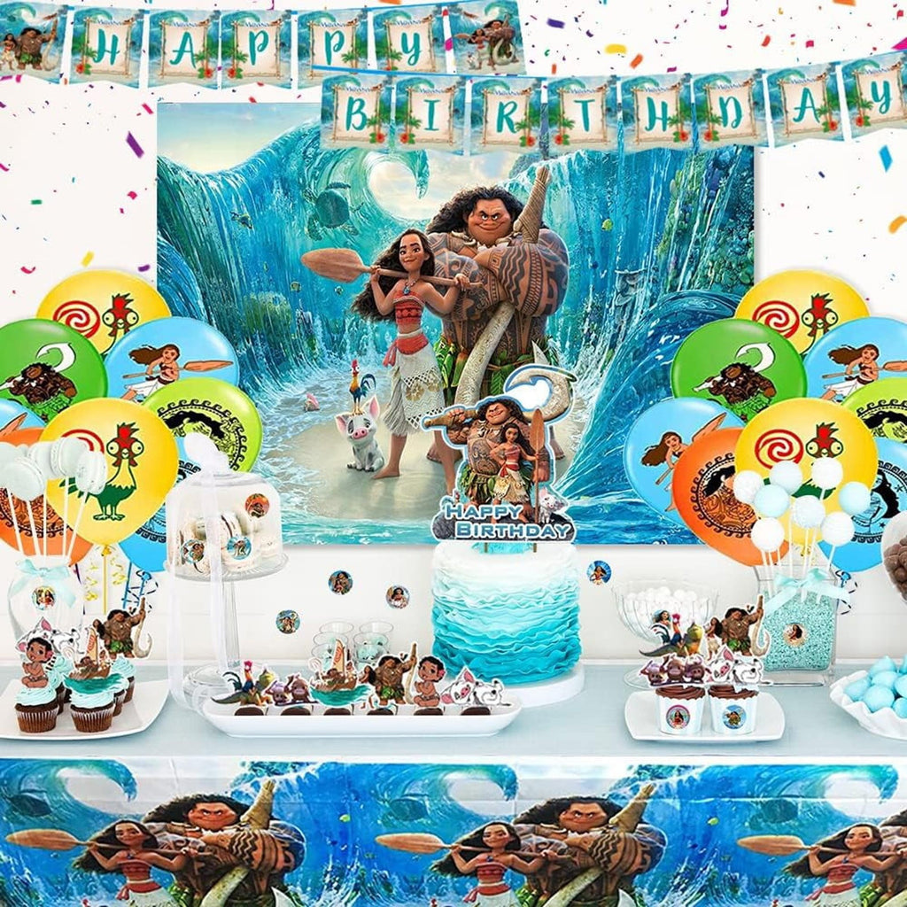 Bootesun 120PCS Moana 2 Birthday Decorations, Cute Cartoon Character Birthday Supplies, Party Supplies Set Include Banner, Balloons, Cake Cupcake Toppers, Moana 2 Birthday Party Decors for Teens Fans
